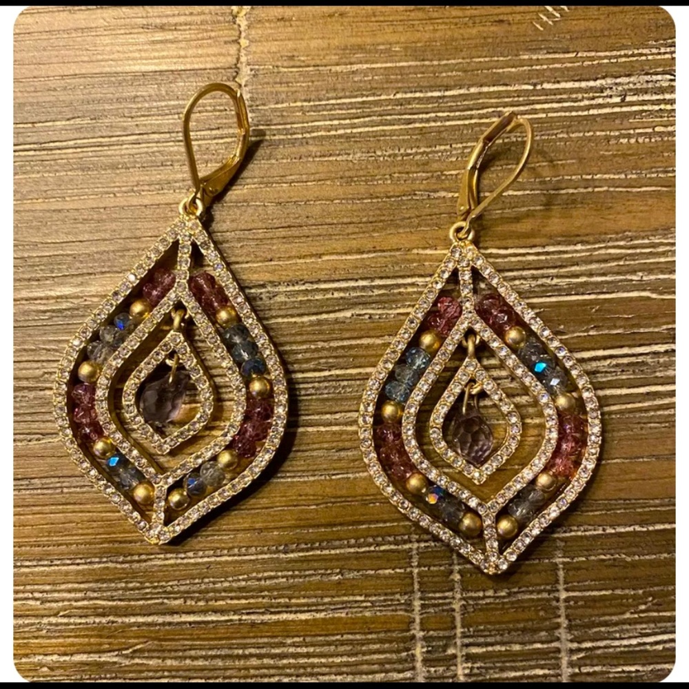 NWOT Multi Colored Stones Hanging Dangling pierced Earrings